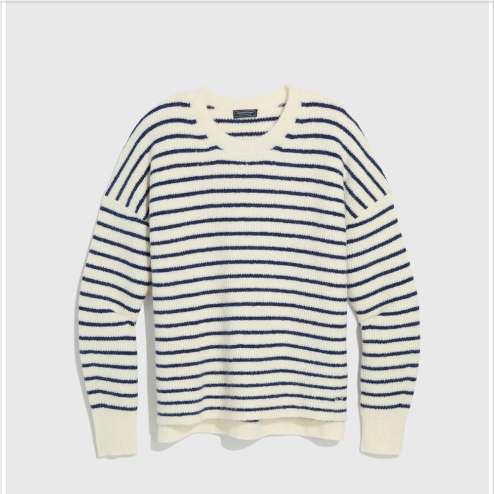 Vineyard Vines Navy and Cream Striped Crewneck Sweater